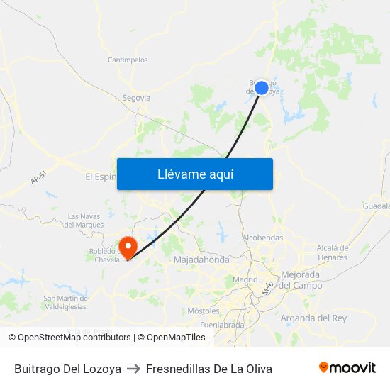 Buitrago Del Lozoya to Fresnedillas De La Oliva map