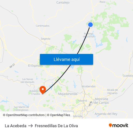 La Acebeda to Fresnedillas De La Oliva map