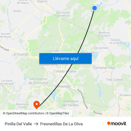 Pinilla Del Valle to Fresnedillas De La Oliva map