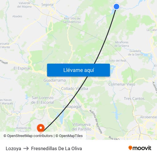 Lozoya to Fresnedillas De La Oliva map