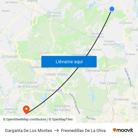 Garganta De Los Montes to Fresnedillas De La Oliva map