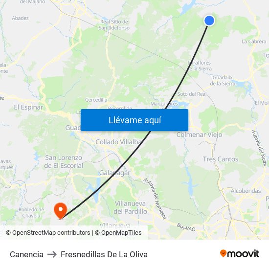 Canencia to Fresnedillas De La Oliva map