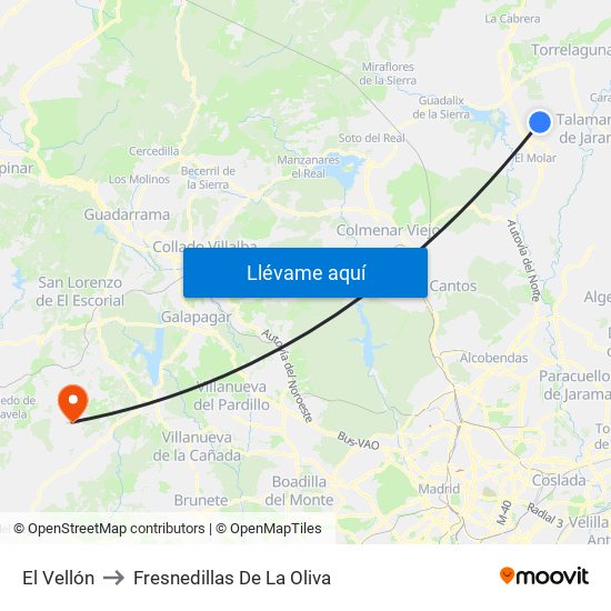 El Vellón to Fresnedillas De La Oliva map