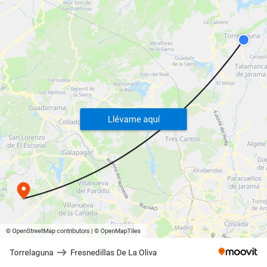 Torrelaguna to Fresnedillas De La Oliva map