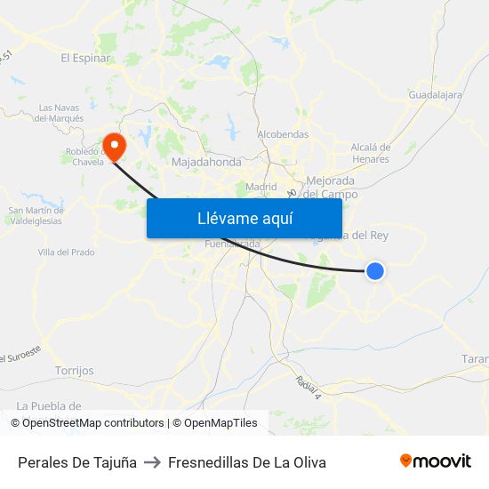 Perales De Tajuña to Fresnedillas De La Oliva map