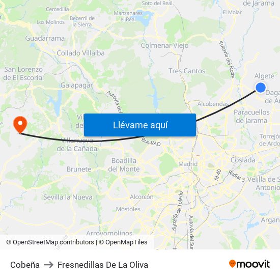 Cobeña to Fresnedillas De La Oliva map