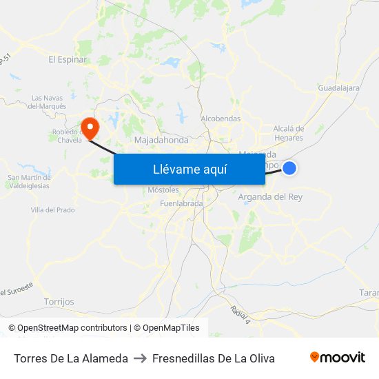 Torres De La Alameda to Fresnedillas De La Oliva map
