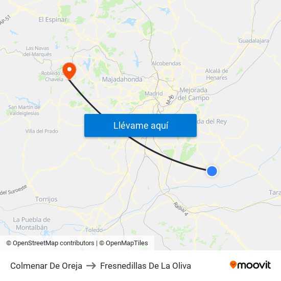 Colmenar De Oreja to Fresnedillas De La Oliva map