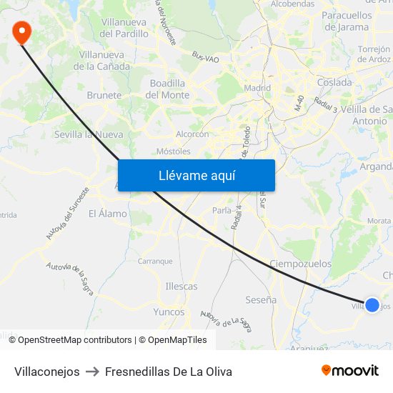 Villaconejos to Fresnedillas De La Oliva map