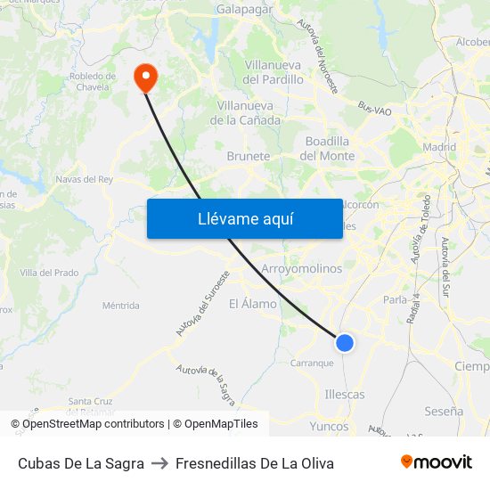 Cubas De La Sagra to Fresnedillas De La Oliva map