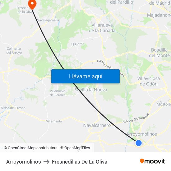 Arroyomolinos to Fresnedillas De La Oliva map