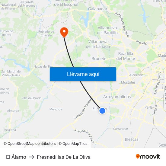 El Álamo to Fresnedillas De La Oliva map