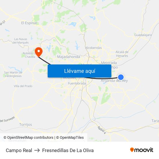 Campo Real to Fresnedillas De La Oliva map