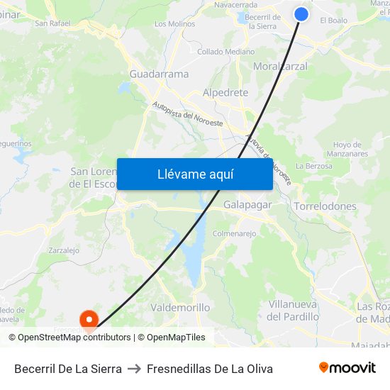 Becerril De La Sierra to Fresnedillas De La Oliva map