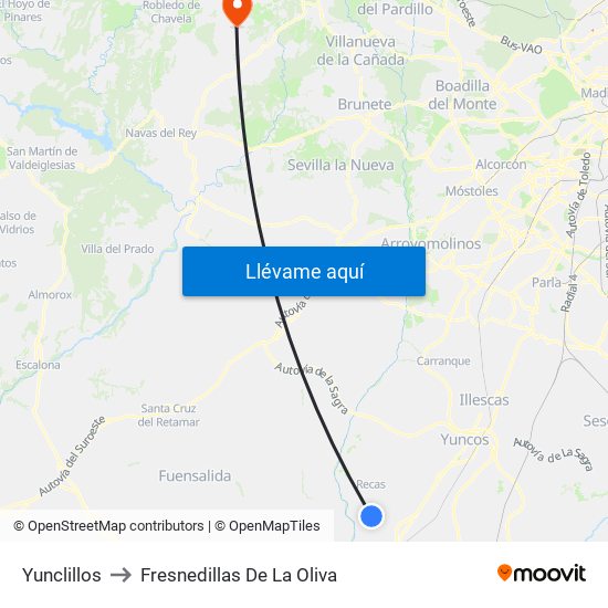 Yunclillos to Fresnedillas De La Oliva map
