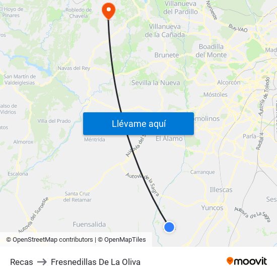 Recas to Fresnedillas De La Oliva map