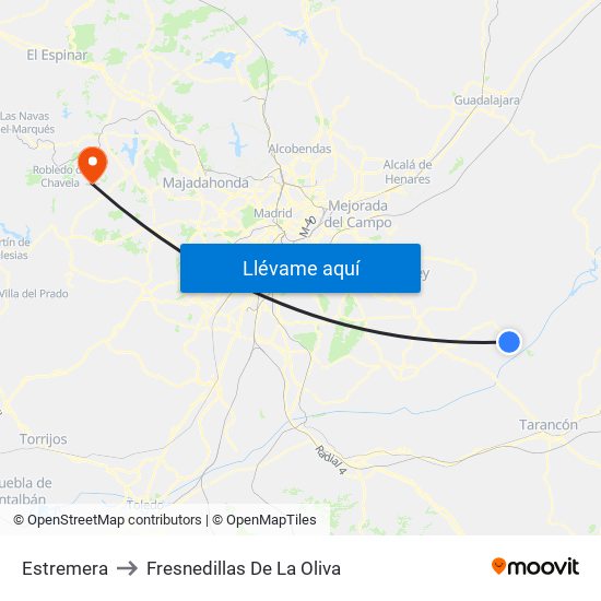 Estremera to Fresnedillas De La Oliva map