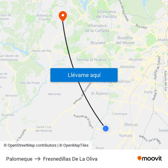 Palomeque to Fresnedillas De La Oliva map