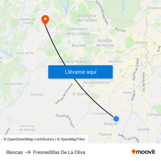 Illescas to Fresnedillas De La Oliva map