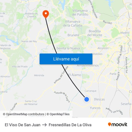 El Viso De San Juan to Fresnedillas De La Oliva map