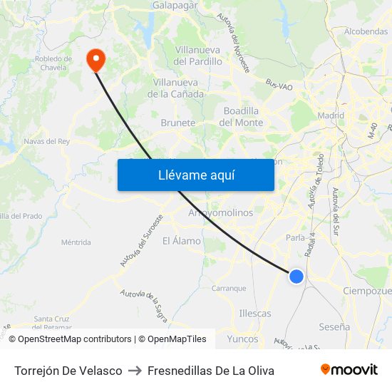 Torrejón De Velasco to Fresnedillas De La Oliva map