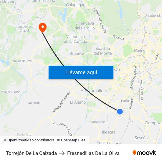 Torrejón De La Calzada to Fresnedillas De La Oliva map