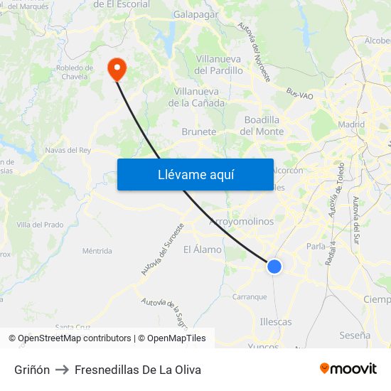 Griñón to Fresnedillas De La Oliva map