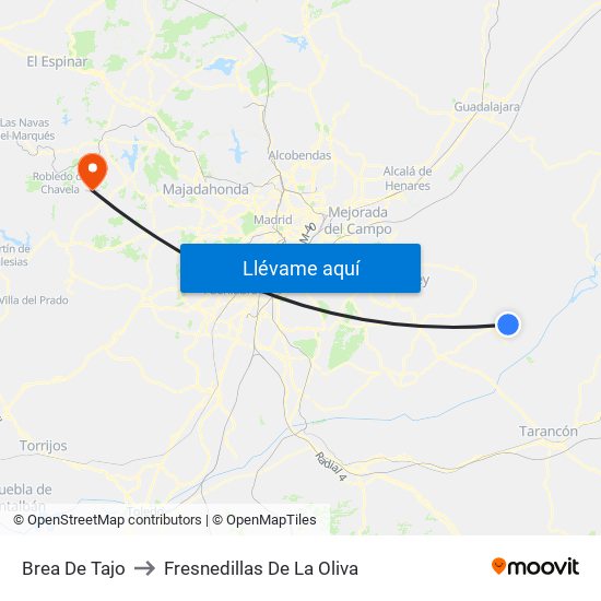 Brea De Tajo to Fresnedillas De La Oliva map