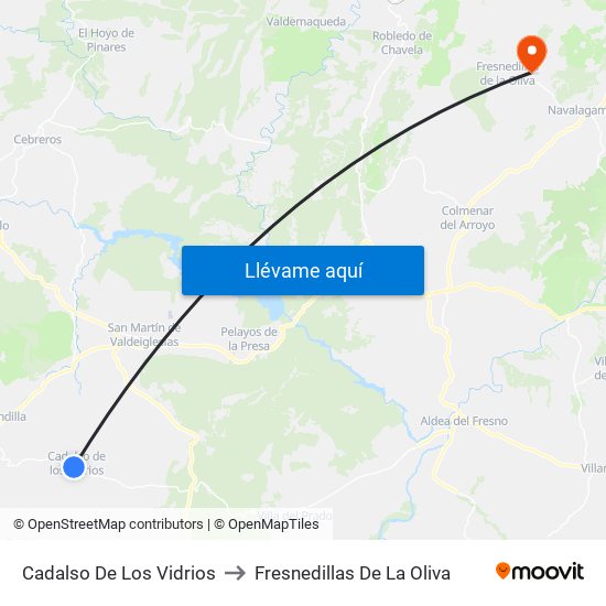 Cadalso De Los Vidrios to Fresnedillas De La Oliva map
