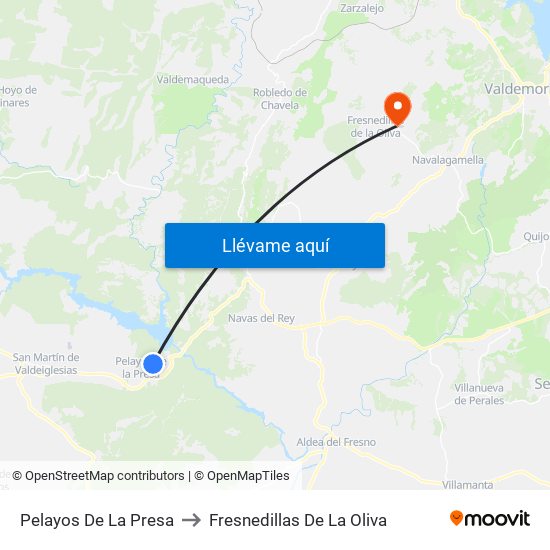 Pelayos De La Presa to Fresnedillas De La Oliva map