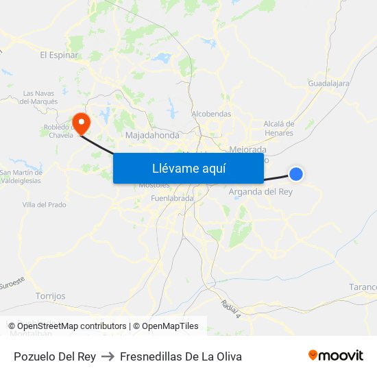 Pozuelo Del Rey to Fresnedillas De La Oliva map
