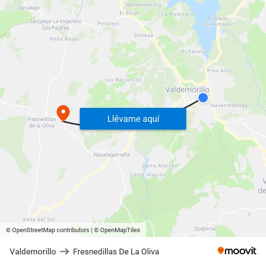 Valdemorillo to Fresnedillas De La Oliva map