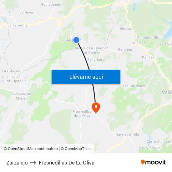 Zarzalejo to Fresnedillas De La Oliva map