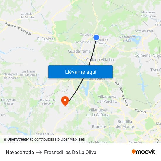 Navacerrada to Fresnedillas De La Oliva map