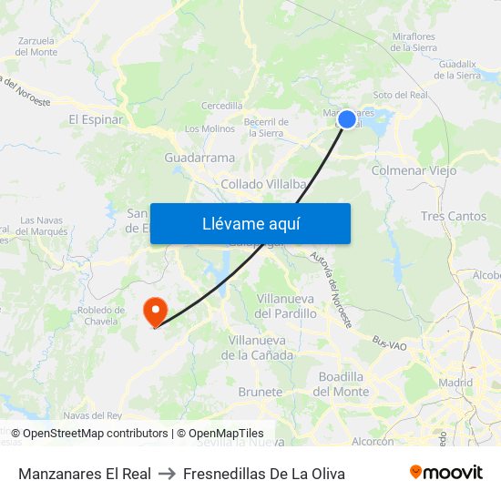Manzanares El Real to Fresnedillas De La Oliva map