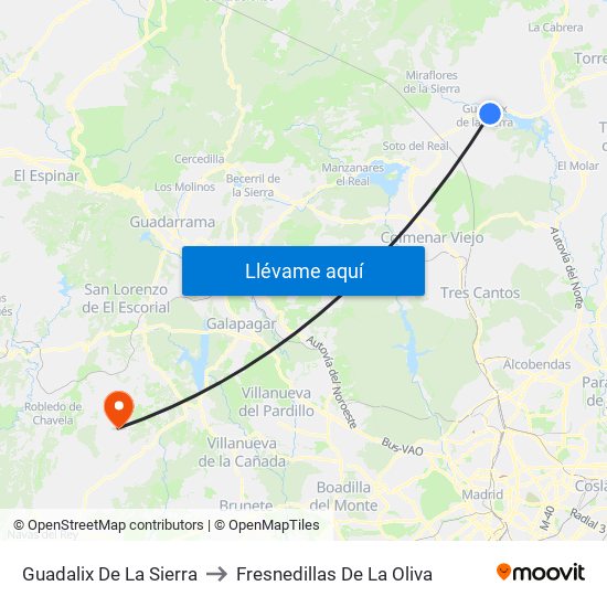Guadalix De La Sierra to Fresnedillas De La Oliva map
