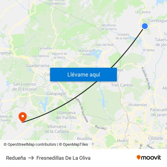 Redueña to Fresnedillas De La Oliva map