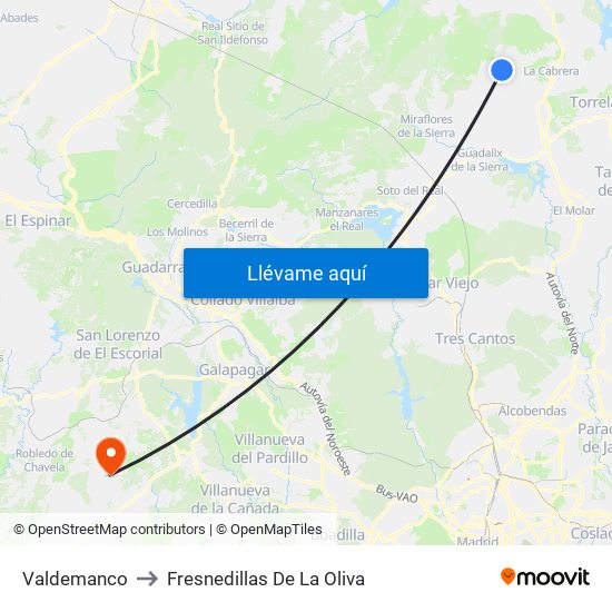 Valdemanco to Fresnedillas De La Oliva map