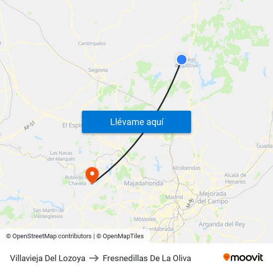 Villavieja Del Lozoya to Fresnedillas De La Oliva map