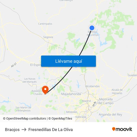 Braojos to Fresnedillas De La Oliva map