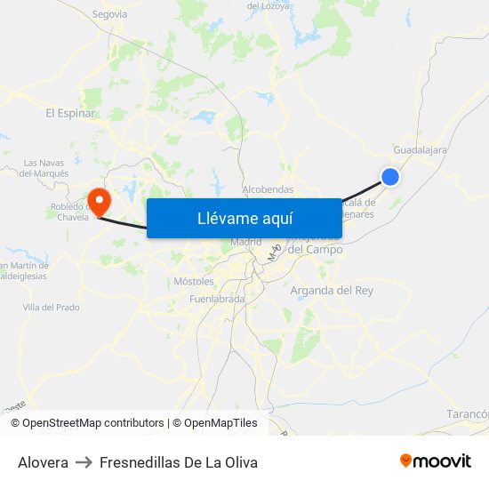 Alovera to Fresnedillas De La Oliva map