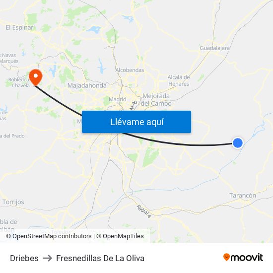 Driebes to Fresnedillas De La Oliva map