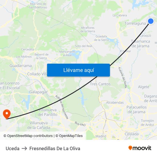 Uceda to Fresnedillas De La Oliva map