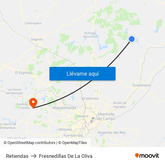 Retiendas to Fresnedillas De La Oliva map