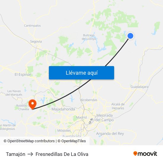 Tamajón to Fresnedillas De La Oliva map