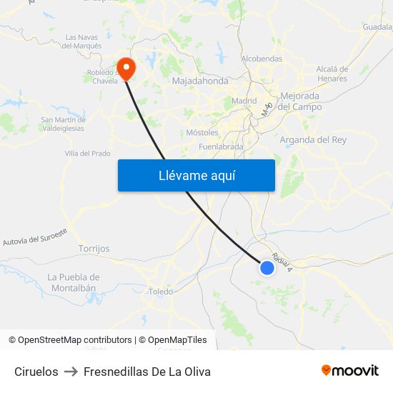 Ciruelos to Fresnedillas De La Oliva map