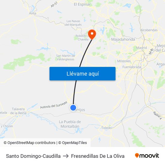 Santo Domingo-Caudilla to Fresnedillas De La Oliva map