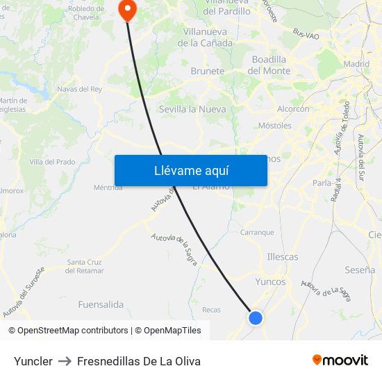 Yuncler to Fresnedillas De La Oliva map