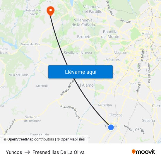 Yuncos to Fresnedillas De La Oliva map