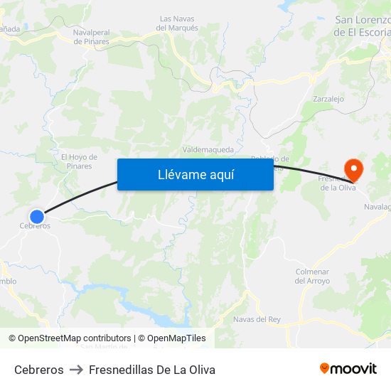 Cebreros to Fresnedillas De La Oliva map